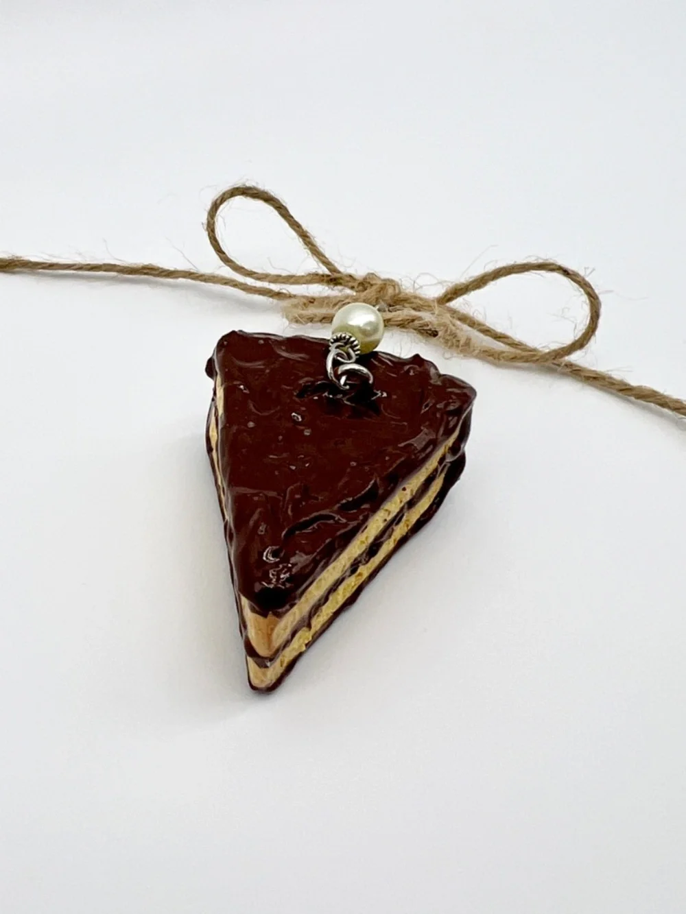 Handmade Yellow Cake with Chocolate Icing Ornament | Miniature Dessert Christmas